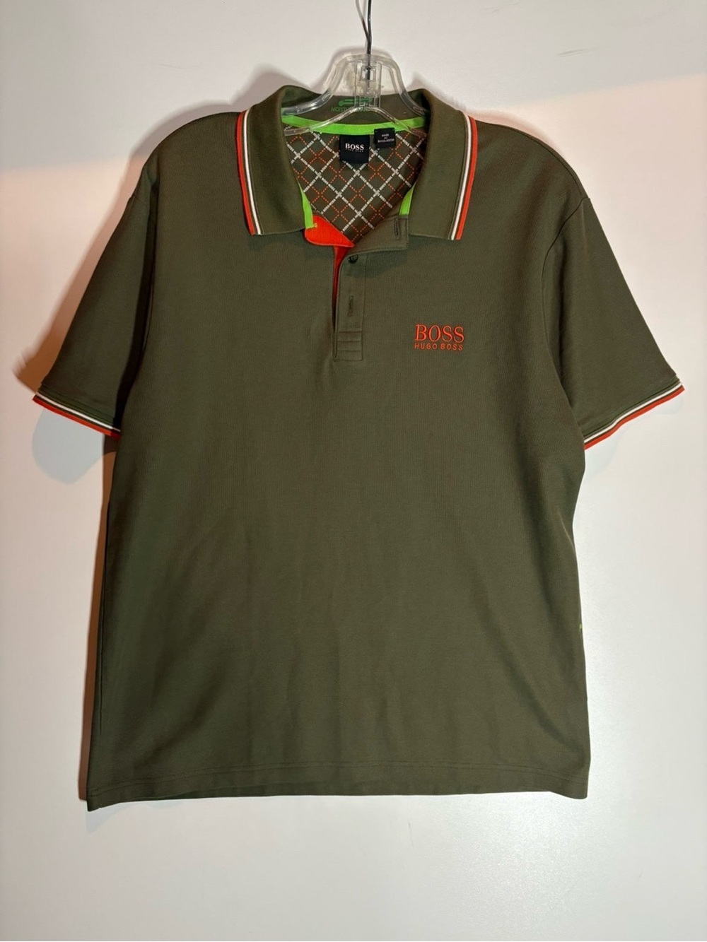 Hugo Boss Olive Green Polo with Orange Trim